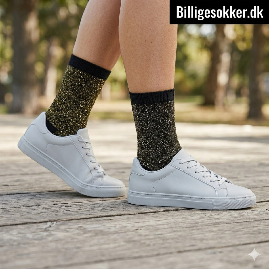 Damesokker - 2 Par Glimmersokker Guld/Sølv