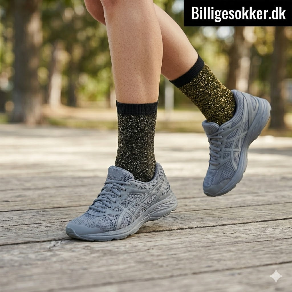 Damesokker - 2 Par Glimmersokker Guld/Sølv