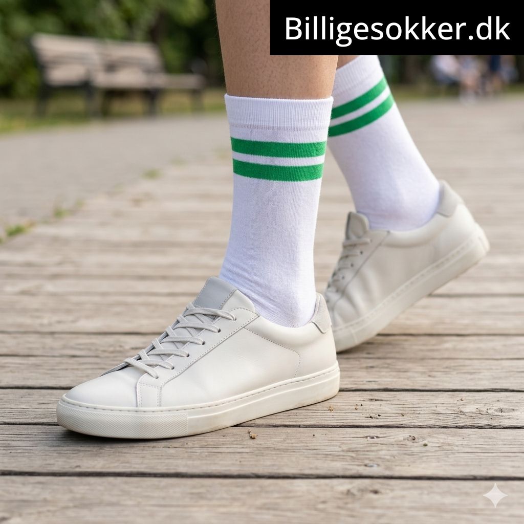 Tennissokker - 3 Par Hvide Med Grønne Striber