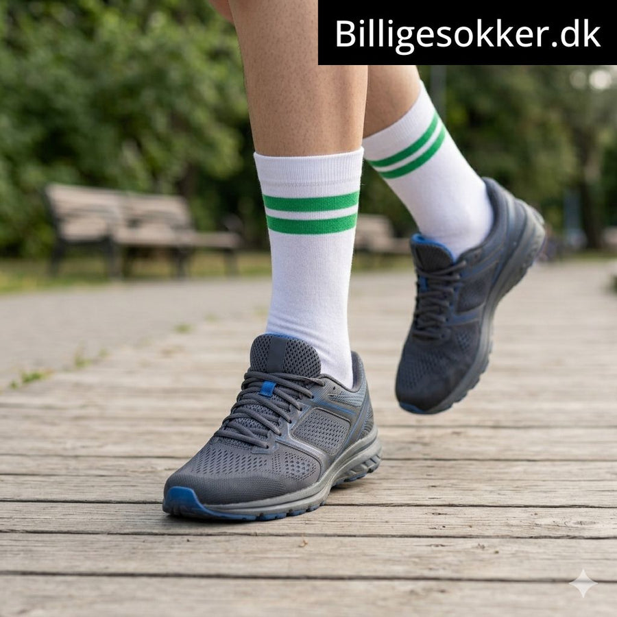 Tennissokker - 3 Par Hvide Med Grønne Striber